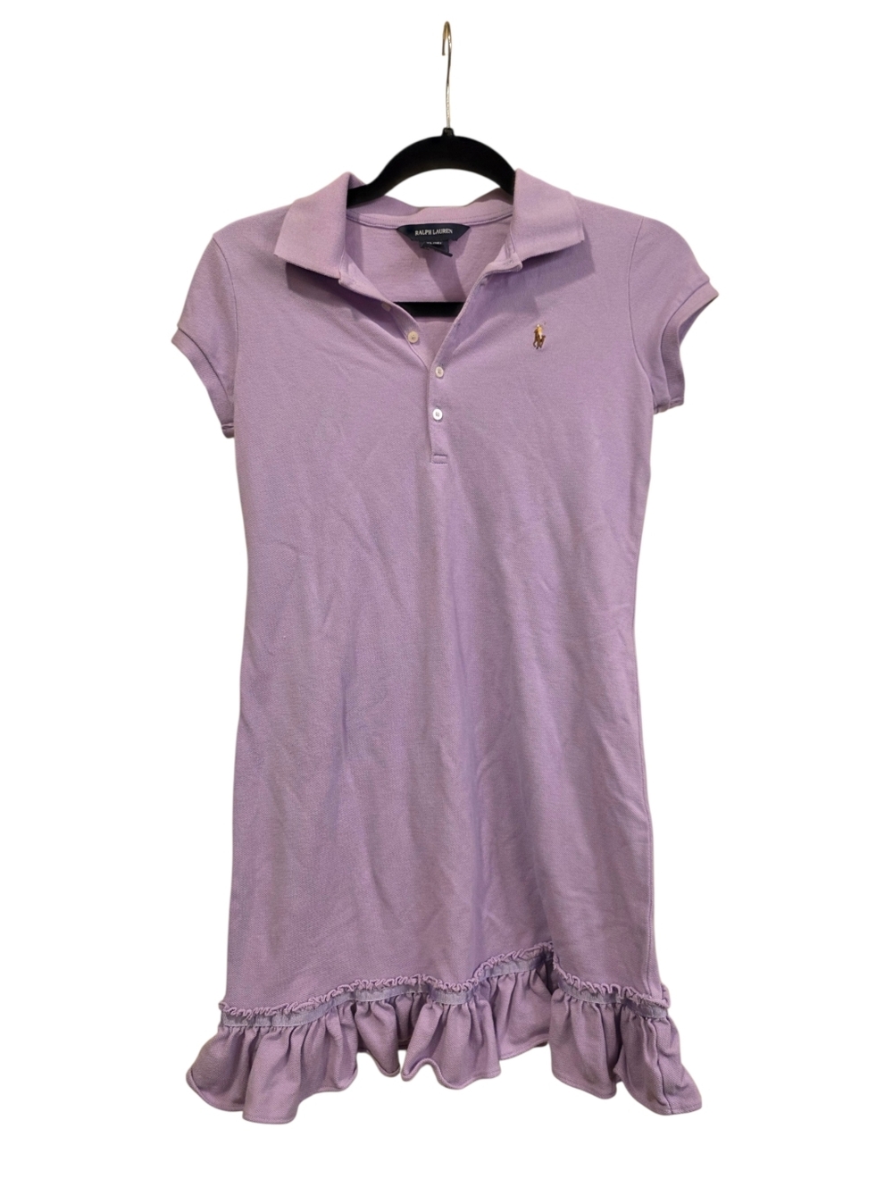 RALPH LAUREN Lilac Cotton Ruffle Hem Polo Shirt Dress - Size XL (16)
